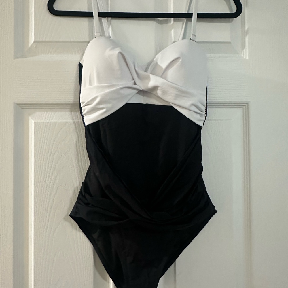 Black and White One Piece Swimsuit with Twisted Bust NWT